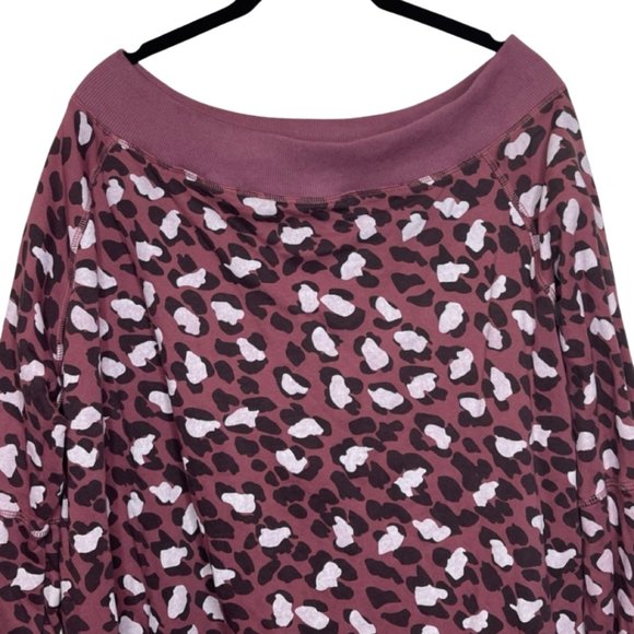 EASEL | Mauve Off The Shoulder Leopard Print Long Sleeve Sweatshirt | Size L - Picture 3 of 11